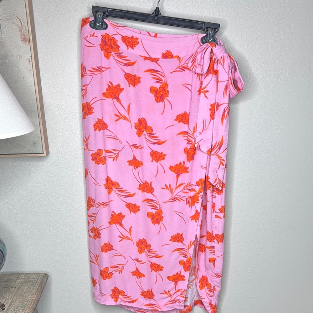 Blue Life Pink and Orange Sarong Style Ethan Skirt in Lilac Blossom - Large
